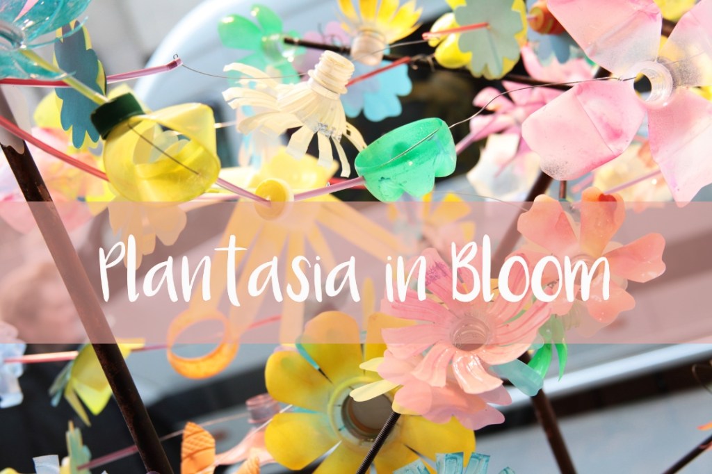 A display of flowers made from recycled plastics