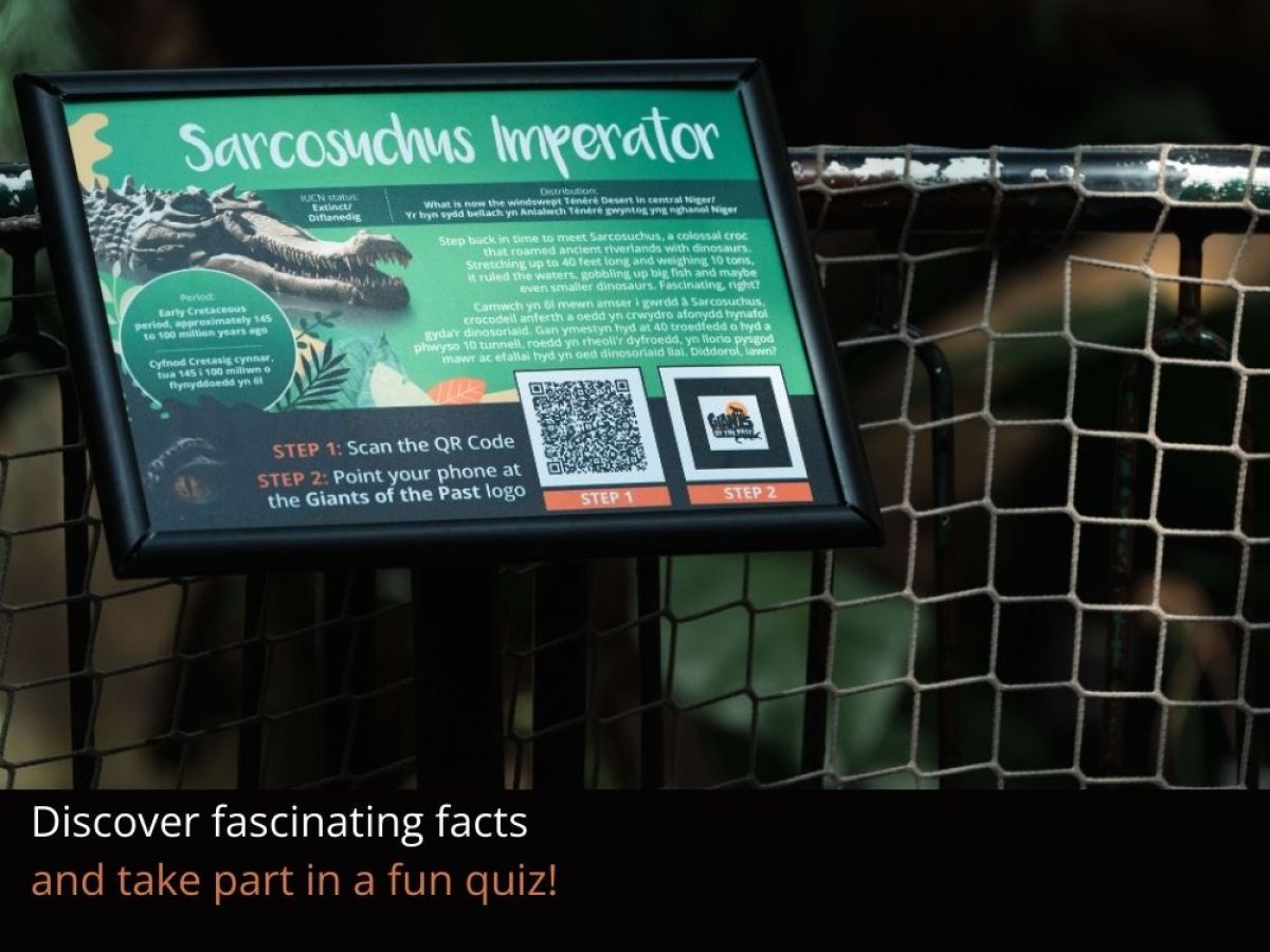 A photo of a sign with information about Sarcosuchus Imperator