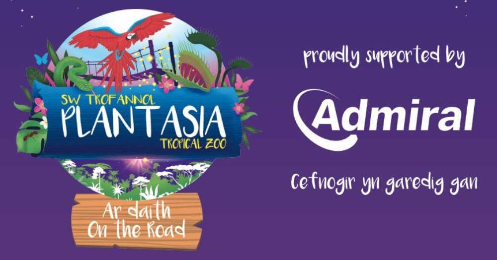 Purple background with Plantasia on the Road, and Admiral logos
