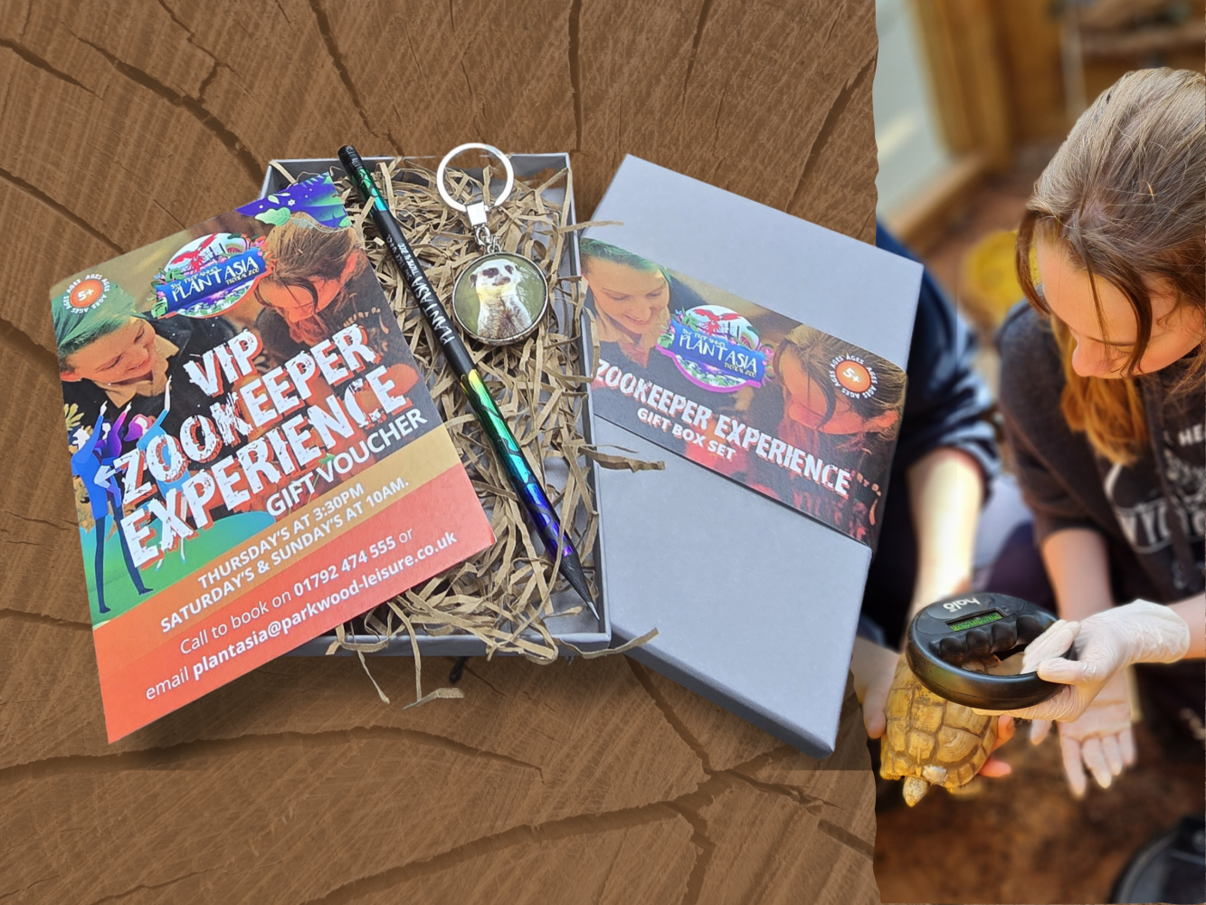 VIP Zookeeper Experience gift set with voucher, keychain, and pencil on display.